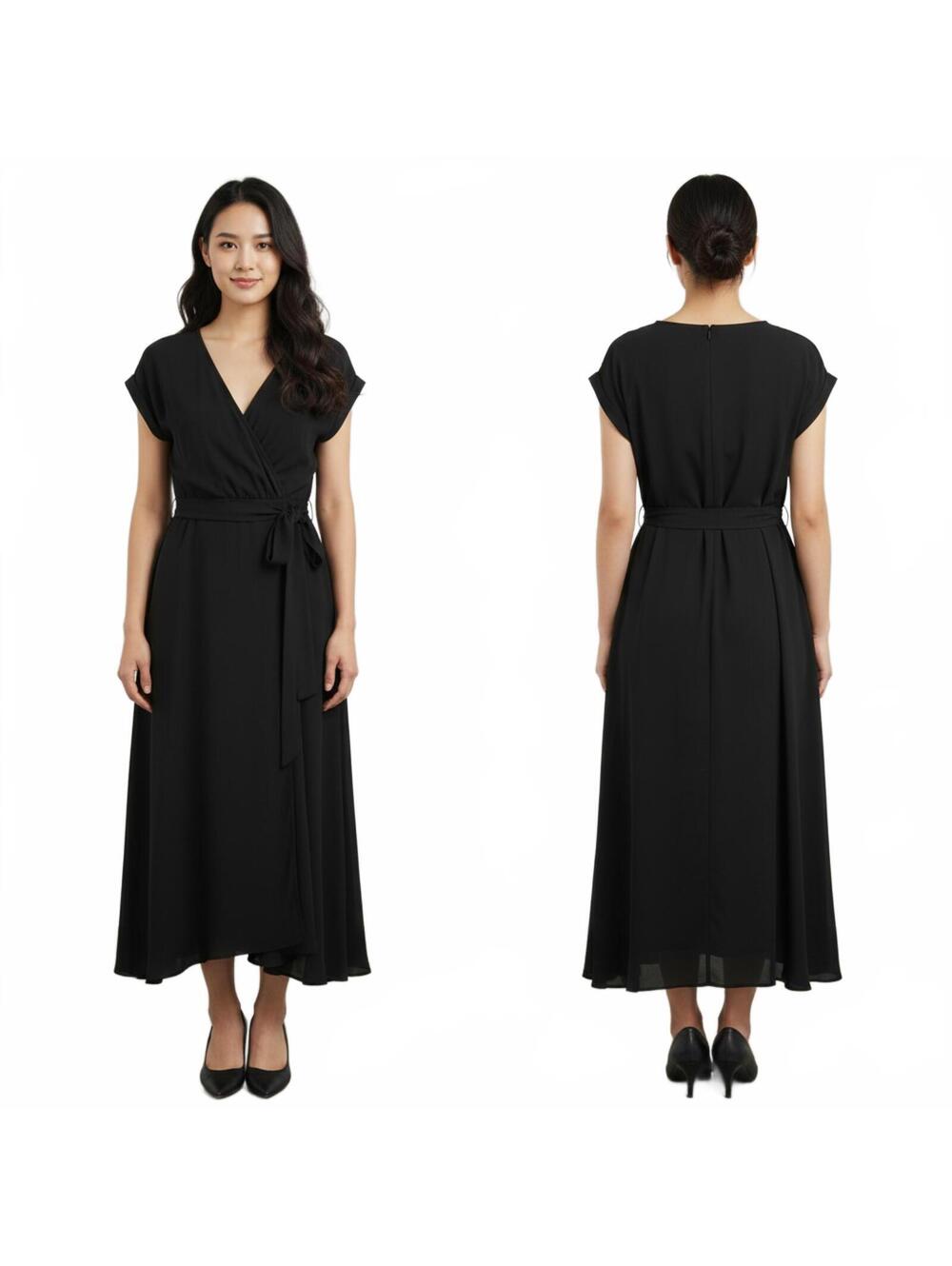 Black Wrap Dress Tie Front Maxi Dress